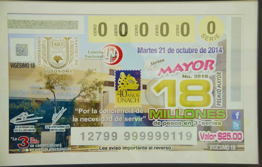 Realizará la Lotería Nacional sorteo conmemorativo de los 40 años de la UNACH