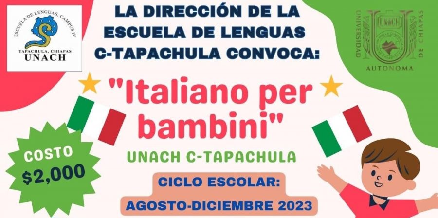 Impartirá UNACH curso de italiano a menores de 11  a 13 años de edad en Tapachula