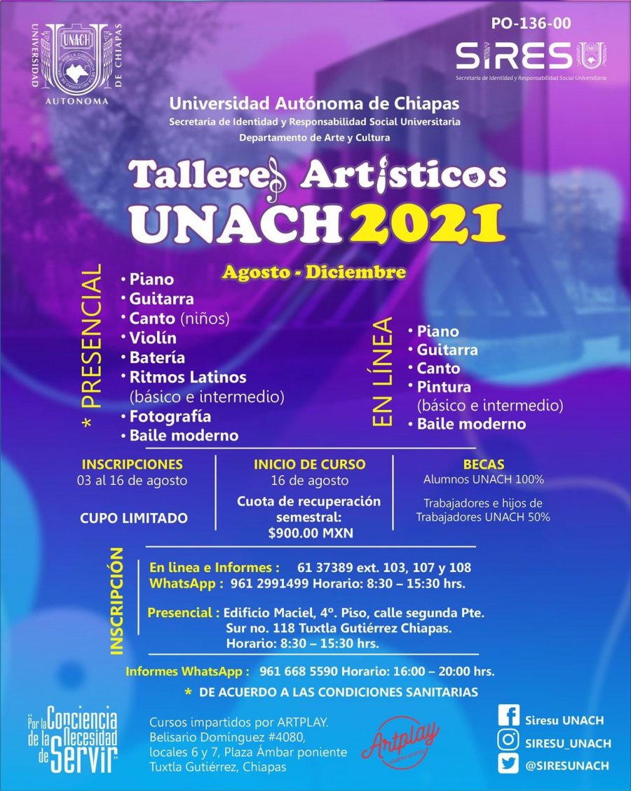 Abre UNACH convocatoria para los Talleres Artísticos 2021