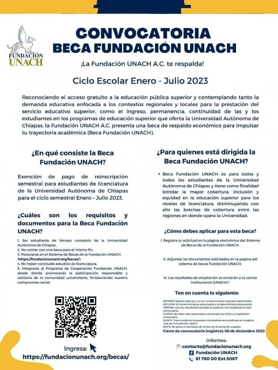 Continúa abierta la convocatoria  de la Beca Fundación UNACH