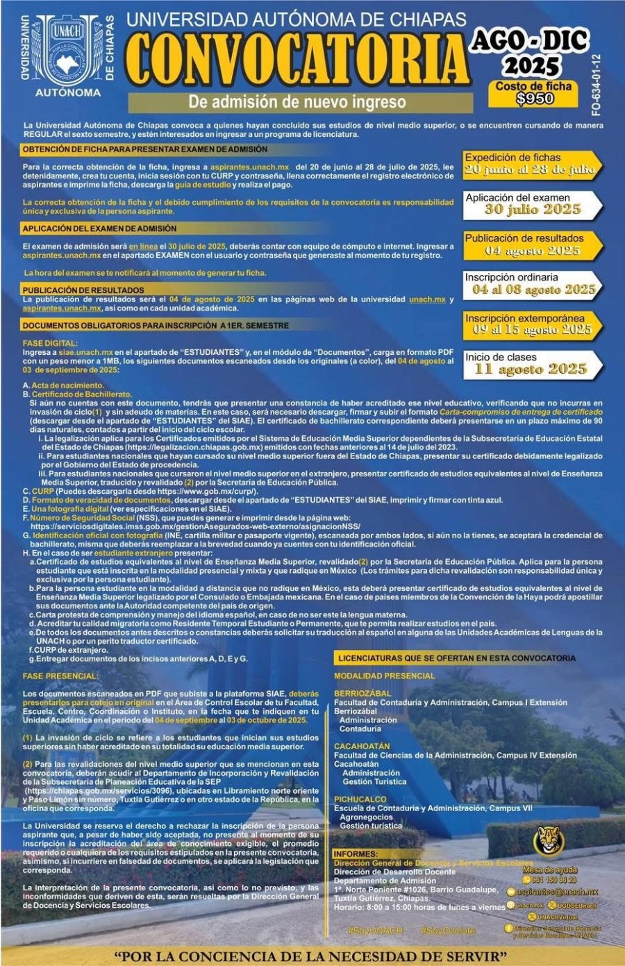 Mantiene UNACH abierta convocatoria para integrarse a las sedes de Berriozábal, Cacahoatán y Pichucalco