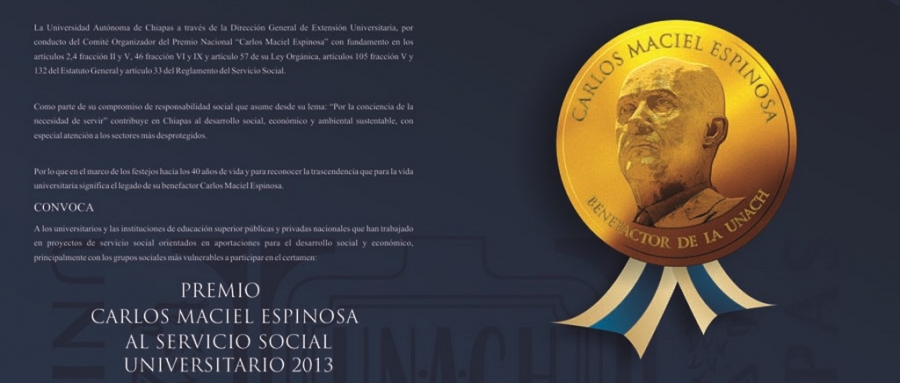 Convoca UNACH a Premio Nacional al Servicio Social Comunitario &quot;Carlos Maciel Espinosa&quot;