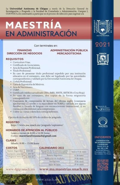 Abre UNACH La Convocatoria Para Cursar La Maestría En Administración