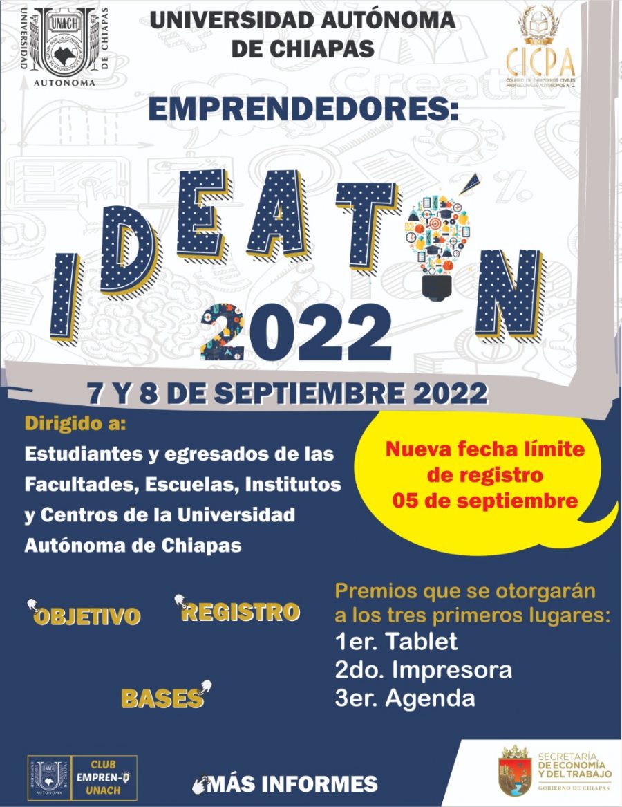 Invitan a la comunidad UNACH a participar en el IDEATON 2022