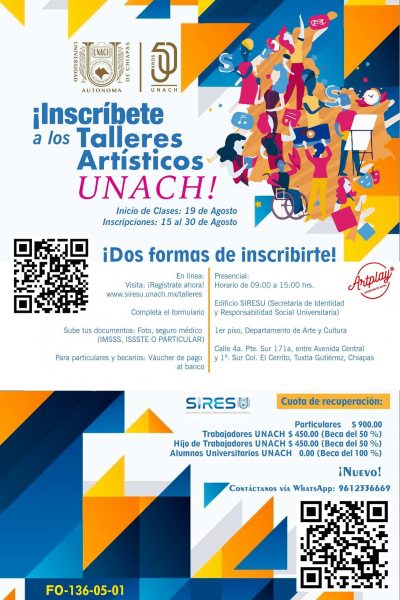 Convoca UNACH a inscribirse en los Talleres Artísticos