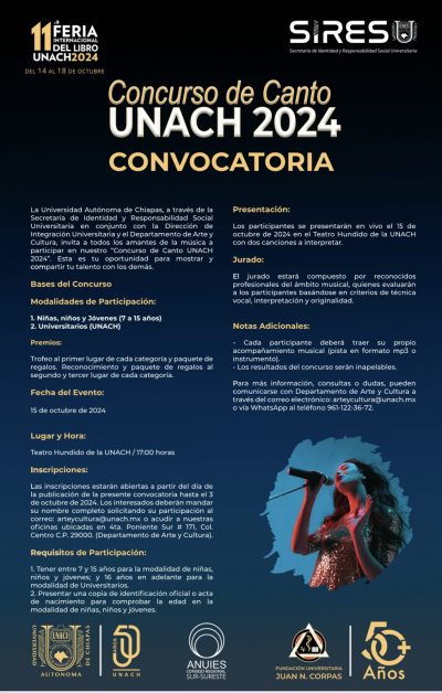 Lanzan convocatoria del Concurso de Canto UNACH